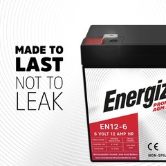 Energizer EN12-6 6V 12AH Long Lasting Sealed Lead Acid AGM Rechargeable Battery