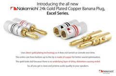 Excel Series 24k Gold Plated Banana Plugs – 4 Pieces, 12-18 AWG for Hi-Fi Audio
