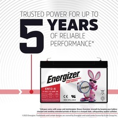 Energizer EN12-6 6V 12AH Long Lasting Sealed Lead Acid AGM Rechargeable Battery