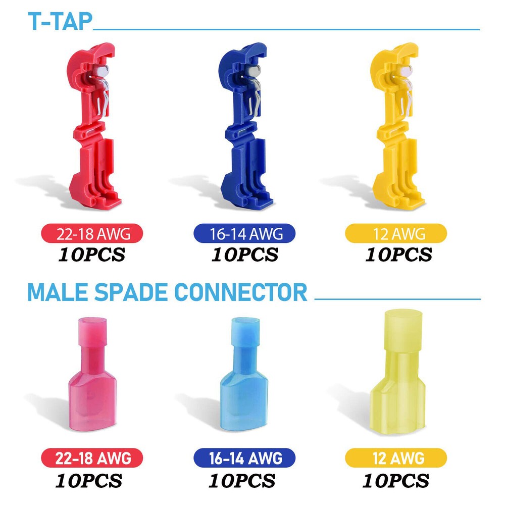 240/60 T-Taps Wire Terminal Connectors Insulated Quick Splice Combo Kit 22-10AWG