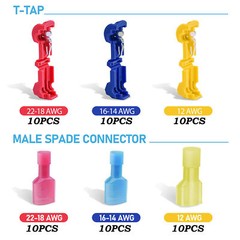 240/60 T-Taps Wire Terminal Connectors Insulated Quick Splice Combo Kit 22-10AWG