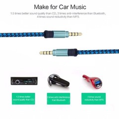 Blue 10ft Long AUX Cable Jack Gold-Plated Plug Audio Wire Cord for iPod Phone