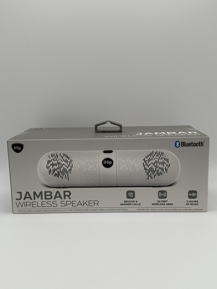 Jambar Wireless Speaker Bluetooth, Black 30ft Wireless Area 2 Hours Small White