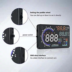 5.5 In. HUD Head Display with Windshield Screen Projector in Black (1-Pack)