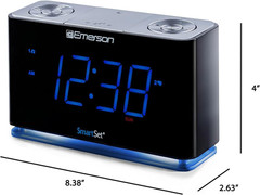 Emerson CKS1507 Smartset Radio Alarm Clock, 1.4″ Blue LED Digital Display, USB