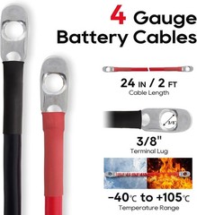 4 AWG Battery Cable 24-Inch Battery Inverter Cables Set All Copper Conductor …