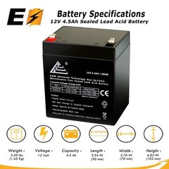 12V 4.5Ah Scooter Battery Replaces 4.5Ah Enduring 6FM4.5, 6 FM 4.5
