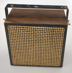 Vtg GEMCO Speaker Woodgrain Rattan 3.5mm 5.5in Cable Handle/Mount Bracket Works