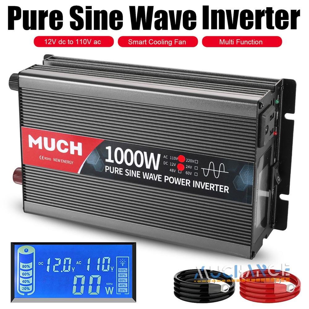 Pure Sine Wave Power Inverter 1500W 3000 4000Watt 12V 24V dc to 110V 120V ac LCD