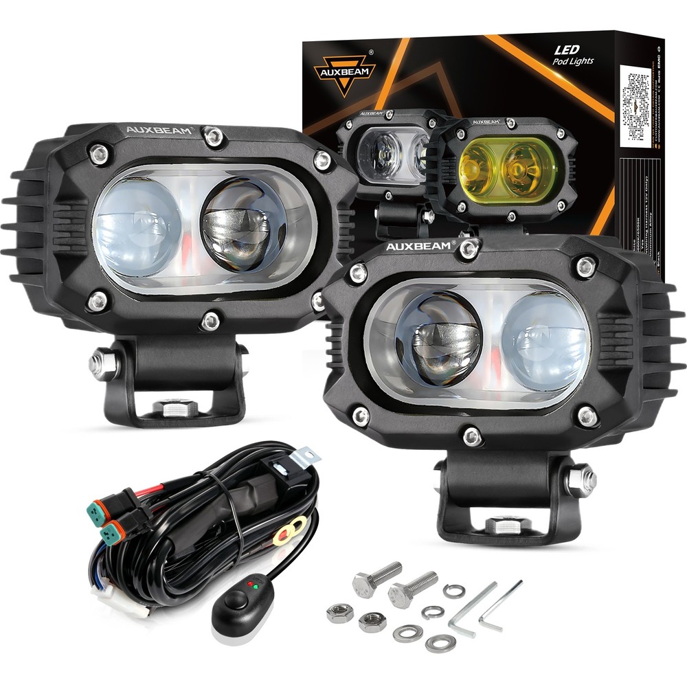 AUXBEAM 4″ 60W LED Work Light Bar Pods Spot Fog Driving Kit ATV Offroad + Wiring