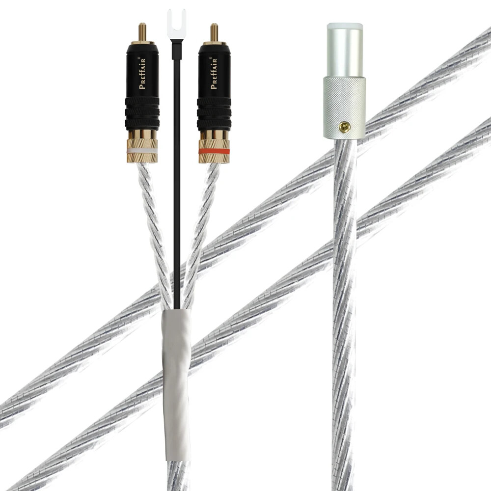 6feet Silver Plated Tonearm Cable 5Pin DIN to RCA Phono Cable with Ground Line