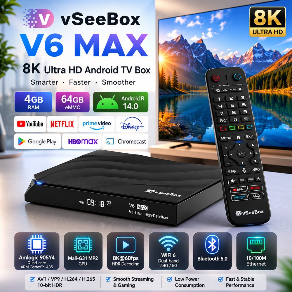 vSeeBox V6 MAX 8K Certified Distributor/ FAST/FREE SHIPPING