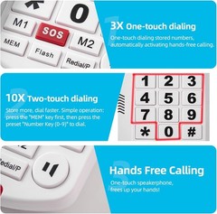Corded Phone With Caller ID, Big Button Phone For Visually Impaired Seniors,