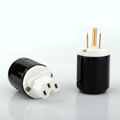 Pair Gold/Rhodium Plated US AC Audio Mains Plug IEC C15 HiFi Power Wire Connetor
