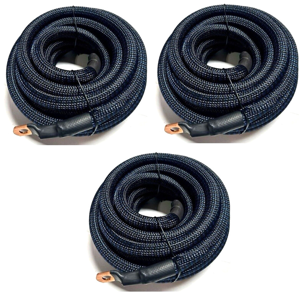 BIG 3 Upgraded BLUE/BLACK 1/0 AWG Gauge Copper Snakeskin Cable Alternator Wire