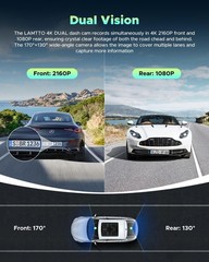 Lamtto 4K WiFi Dash Cam UHD 2160P+1080P Front and Rear Dual Lens Car DVR Camera