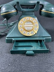 Vintage Desk Telephone Touch Tone Rotary Green Microtel Untested With Drawer
