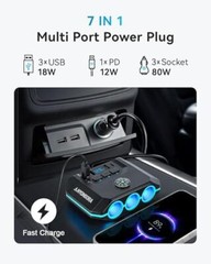 Cigarette Lighter Splitter, 120W Car Charger Adapter with USB & PD, 7 in 1 Multi