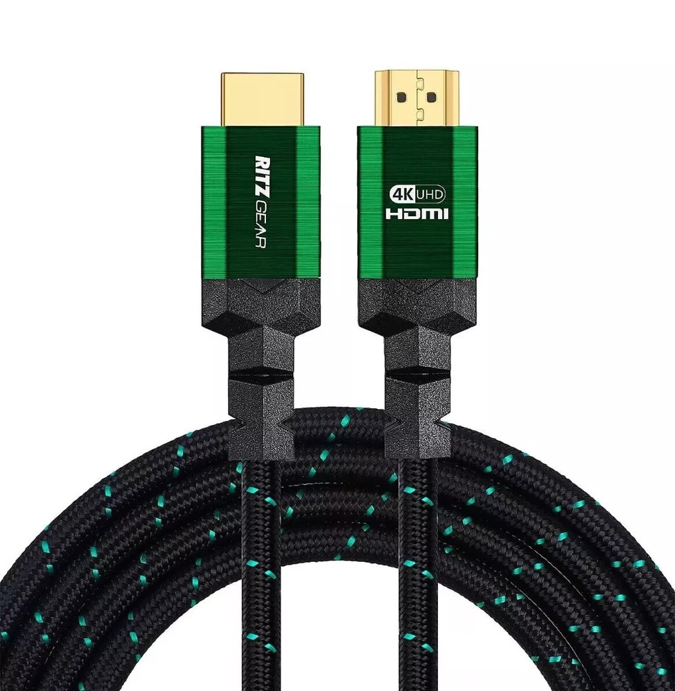 Ritz Gear 4K HIGH SPEED 2FT HDMI CABLE 2.0 Green Braided 3 Pack