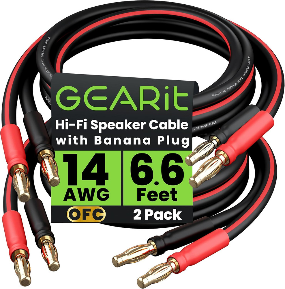 14 AWG Speaker Cable Banana Plugs OFC Copper Bi Wire Bi Amp HiFi 2 Pack