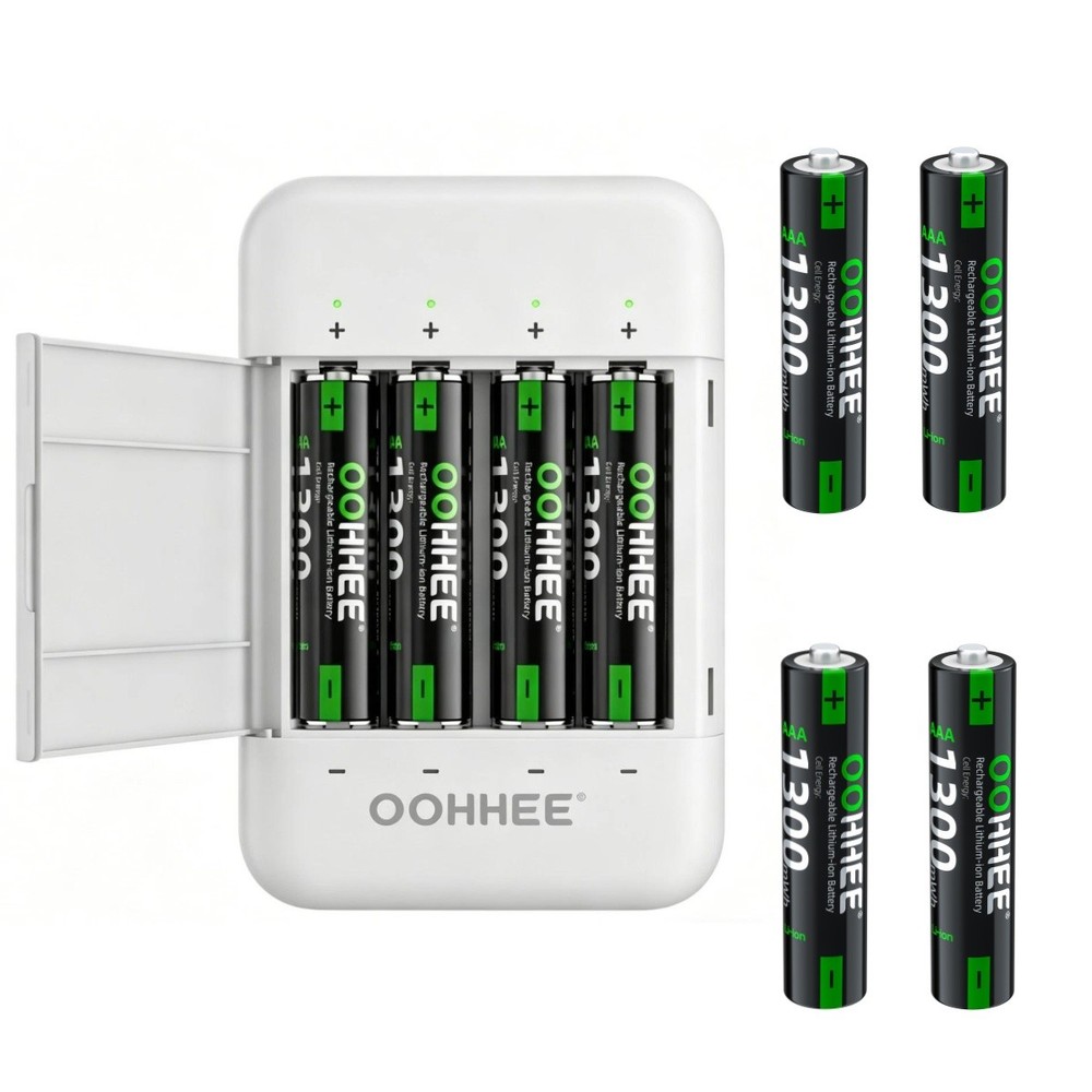 8 pcs 1.5V 1300mWh AAA Rechargeable Lithium Batteries + Fast Charging Box White