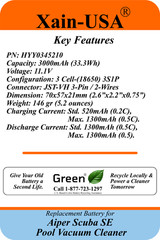 11.1V 3000mAh Replacement Battery for Aiper Scuba SE Cordless Pool Vacuum