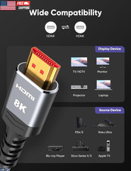 10K 8K HDMI 2.1 Cable 2-Pack 6.6FT, Certified 48Gbps Ultra High Speed Slim HDMI