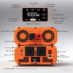 3000W 6000W Pure Sine Wave Power Inverter 12V to 120V Converter Remote Control