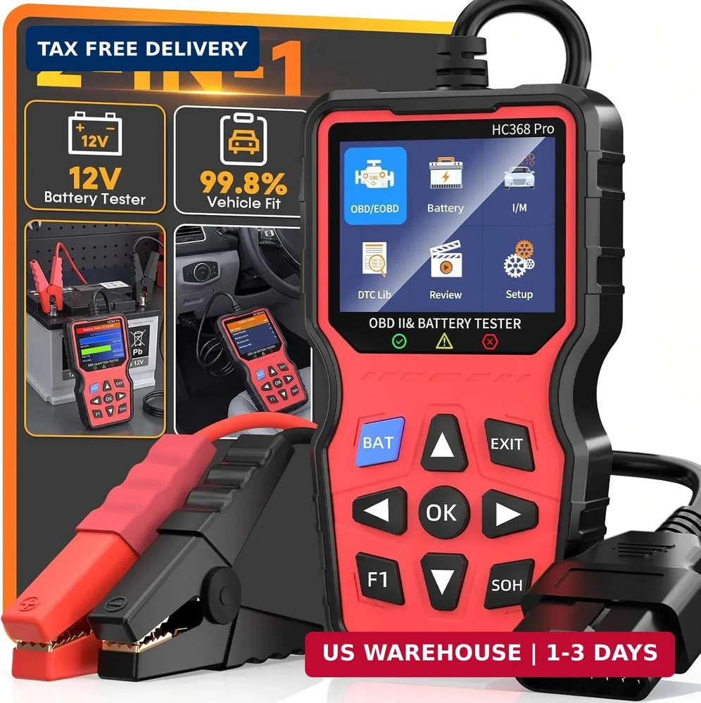 Easy to Use 2-in-1 OBD2 Scanner with Battery Tester: 1S Read & Clear Check Engin