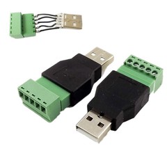 1x USB 2.0 Type A Male to 5 Pin Screw w/ Shield Terminal Plug Adapter Connector