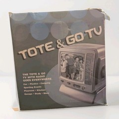 Vtg Tote & Go Mini 5″ TV & AM/FM Radio Black White CRT Prepper Television Tested