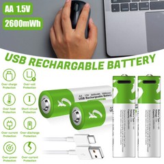 Paquete De 4 Baterias USB Recargables 2600mwh AA AAA 9V Li-ion Iones litio Pilas