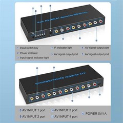 New 4 In 3 Out AV Switch RCA Switcher Box Video L/R Stereo Audio AV Selector Box