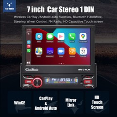 7″ Single 1 DIN Car Stereo Flip Out Touch Screen Radio Carplay MP5 USB +Camera