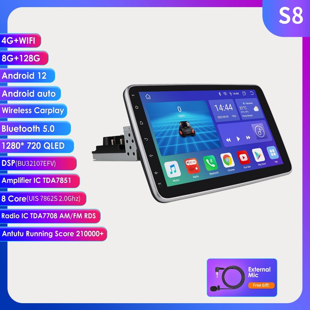8G+128GB 10.1″ 8Core Android 14 1 Din Car Stereo Radio Carplay DSP GPS Navi Wifi