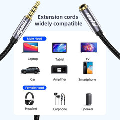 Headphone Extension Cable 4 Pole 3.5mm Stereo Jack Male to Female Aux Ext 15FT