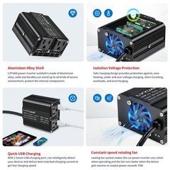 200W Car Vehicle Power Inverter DC 12V to AC 110V 120V Converter With 2USB Black