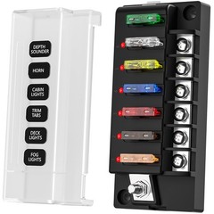 12V/24V 6-Circuit Waterproof Marine Fuse Box with LED Indicator, ATO Blade Fu…