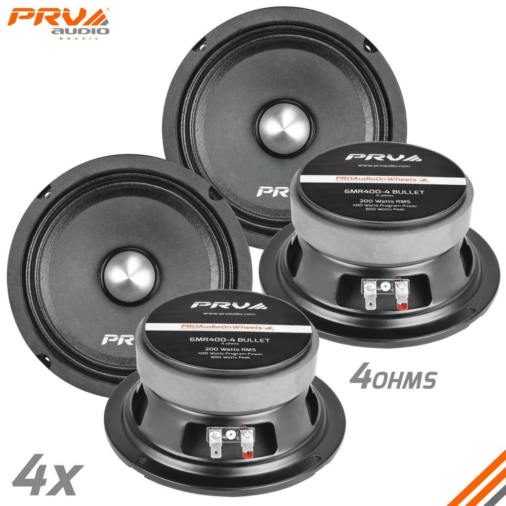 4x PRV Audio 6MR400-4 Bullet Midrange 6.5″ Speakers 4 Ohms PRO Car Audio 400W