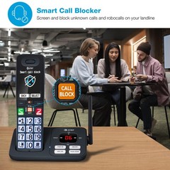AT&T DECT 6.0 Cordless Phone, 3-Handset – Smart Call 3 Handsets, Black