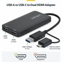 StarTech USB to Dual HDMI Adapter, USB-A or USB-C to 2x HDMI Converter [1x 4K30,