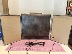 GE VINTAGE TRIMLINE 400 PORTABLE TURNTABLE AMP SPEAKERS SUITCASE Black Chestnut