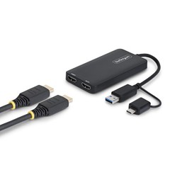 StarTech USB to Dual HDMI Adapter, USB-A or USB-C to 2x HDMI Converter [1x 4K30,