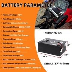 72v 80Ah Lithium Li-ion Battery Pack for 0-7000W Motor 100A BMS with 10A Charger