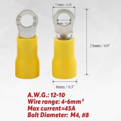Wire Ring Terminals 22-16 12-10 AWG Crimp Connector Power Car Audio Ground Gauge