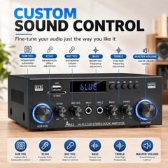 Bluetooth 5.0 Stereo Amplifier, 2.1 Channel 400W Home Audio Stereo Receiver for