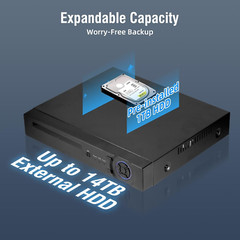 16 Channel H.265 DVR 1080p HD with Hard Drive 2TB for Security Camera System