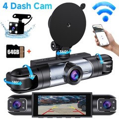 360° 4 Channel 1080P Car Dash Cam Front and Rear Inside Left Right + Camera Wifi