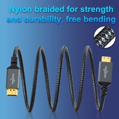 Long Mini HDMI to HDMI Cable 15FT Braided High-Speed 3D 4K for Cameras & TVs