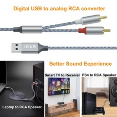 4ft USB to RCA Audio Cable Type A to 2 RCA Adapter Cord Male 2RCA Y Splitter …